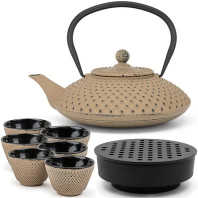Bredemeijer Teekanne Set Gusseisen 1.25 Liter grau 6 Teebecher & Guss-Teewärmer