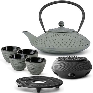 Bredemeijer Asia Teekanne Set Gusseisen 1,25 L grün 4 Becher Untersetzer Set