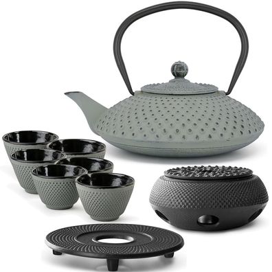Bredemeijer Asia Teekanne Set Gusseisen 1,25 L grün 6 Becher Untersetzer Set