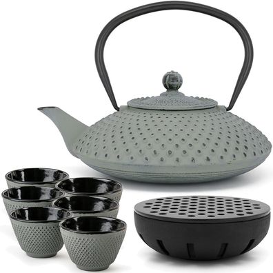 Bredemeijer Asia Teekanne Gusseisen 1,25 L grün Set Teewärmer & 6 Teebecher
