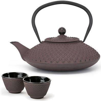 Tee Set Gusseisen lilafarbene induktive 1.25 Liter Teekanne mit 2 Teebecher