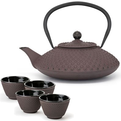 Tee Set Gusseisen lilafarbene induktive 1.25 Liter Teekanne mit 4 Teebecher
