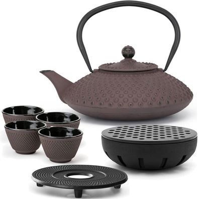 Bredemeijer Asia Teekanne Gusseisen 1,25 L lila Set 4 Becher Untersetzer Wärmer