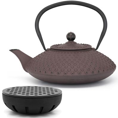 Flache Asia Teekanne Set Gusseisen Induktion 1.25 Liter lilafarbene mit Teewärmer