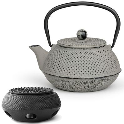 Bredemeijer Gusseisen Teekanne Set 0,8 L grau Asia klein mit Stövchen