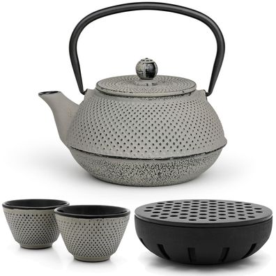 Bredemeijer Teekanne Set 0,8 L grau Asia Gusseisen Teewärmer & 2 Becher