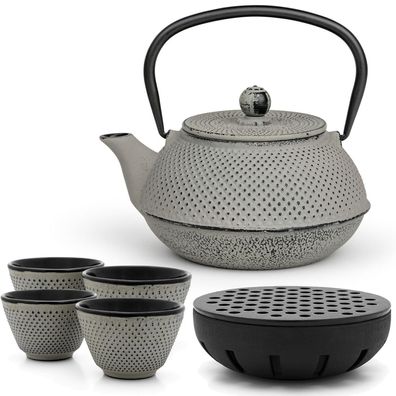 Bredemeijer Teekanne Set 0,8 L grau Asia Gusseisen Teewärmer & 4 Becher
