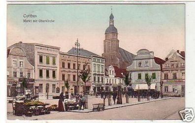 33004 Ak Cotbus Markt mit Oberkirche 1908