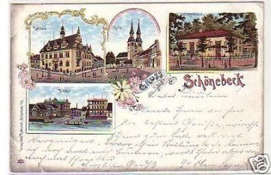 33130 Ak Lithographie Gruss aus Schönebeck 1898