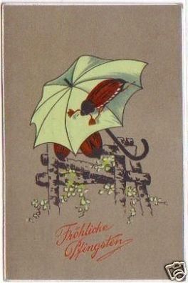 25211 Pfingst Ak 3 Maikäfer mit Regenschirm 1914
