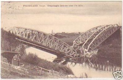 24856 Ak Friedland Ostpreussen gesprengte Brücke 1915