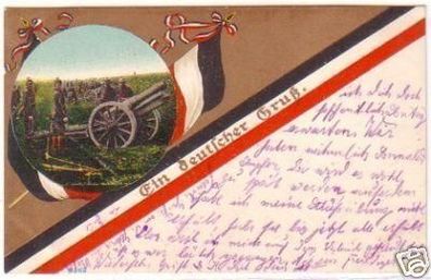 24911 Feldpost Ak Ein deutscher Gruß mit Kanone 1915