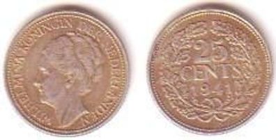 25 Cents Silber Münze Niederlande 1941