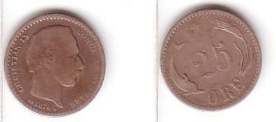 25 Öre Silber Münze Dänemark 1874 Delphin