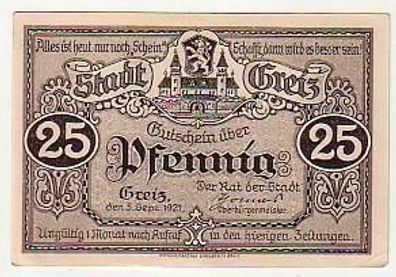 25 Pfennig Banknote Notgeld Stadt Greiz 1921
