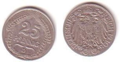 25 Pfennig Nickel Münze Deutsches Reich 1910 D Jäger 18