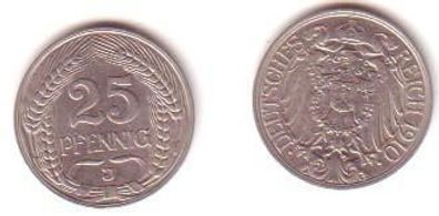 25 Pfennig Nickel Münze Deutsches Reich 1910 J Jäger 18