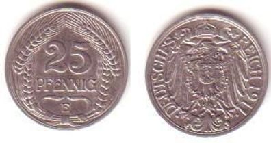 25 Pfennig Nickel Münze Deutsches Reich 1911 E Jäger 18