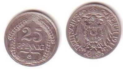 25 Pfennig Nickel Münze Deutsches Reich 1911 G Jäger 18