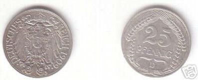 25 Pfennig Nickel Münze Kaiserreich 1909 D