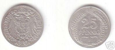 25 Pfennig Nickel Münze Kaiserreich 1909 F