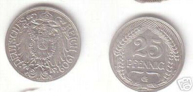 25 Pfennig Nickel Münze Kaiserreich 1909 G