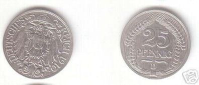 25 Pfennig Nickel Münze Kaiserreich 1910 D
