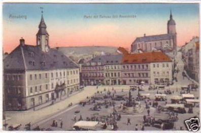 25040 Ak Annaberg Markt mit Rathaus & Annenkirche 1910