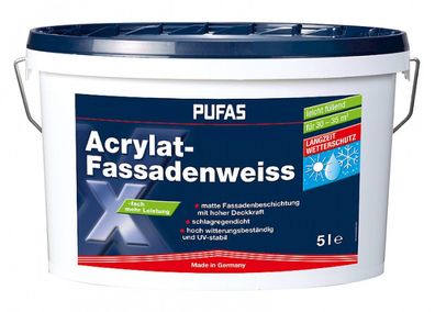 Pufas Acrylat-Fassadenweiss 5 Liter weiß