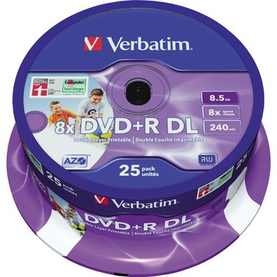 Verbatim DVD+R 43667 8x 85GB DL 240Min. Spindel 25 St./Pack