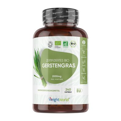 Bio Gerstengras Kapseln - 2000mg pro Tagesdosis - Bio zertifiziert -240vegane Kapseln