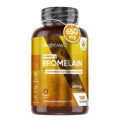 Bromelain Kapseln - 650mg Tagesdosis - 180 vegane Kapseln - 6 Monate Vorrat