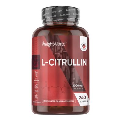 L-Citrullin 3000mg - Ideal für Sportler, Fitness, Pre & Post Workout - 240 Kapseln