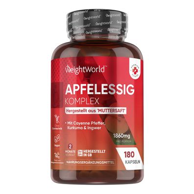 Apfelessig Kapseln - 1860mg Apfelessig Komplex mit Essigmutter - 180 Stück