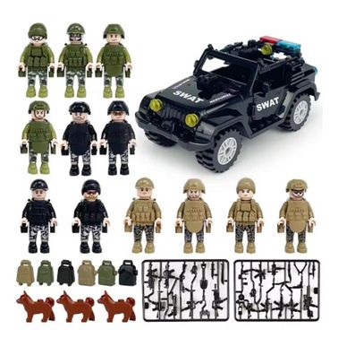 MOC Jeep 12 Soldaten SWAT Waffen Armee Army Militär 100% kompatibel COBI KAZI LxxO