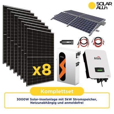 3000W Solar-Inselanlage mit 5kW Stromspeicher, Autarkes Komplettset, Netzunabhängi