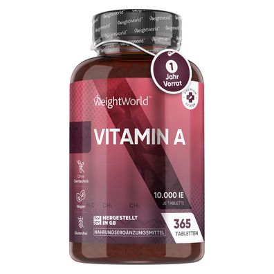 Augenvitamine - Vegane Vitamin A Tabletten - Retinol 10.000IE- 365 Tabletten