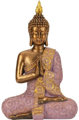 Buddha Figur 29cm lila gold meditierend Dekofigur Dekoration Entspannung Ruhe