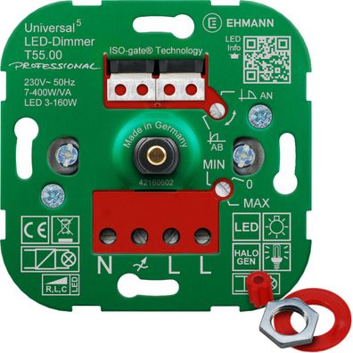 EHMANN T55.00 Universaldimmer Unterputz 3-160W LED 7-400W/VA