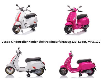 Kinder Elektro Roller Vespa Elektroroller Kinderfahrzeug Scooter 12V Leder, MP3