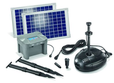 Solar Teichpumpenset Milano LED 20W, Solarmodul mit Akku, Gartenteichpumpe