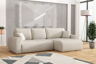 Ecksofa mit Schlaffunktion und Bettkasten, Sofa L-form 280x142x87 cm Dallas Creme