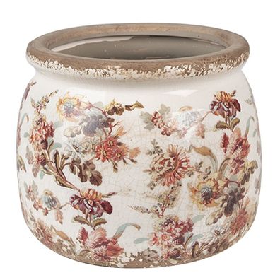 Clayre & Eef Blumentopf Ø 16x13 cm Beige Rosa Keramik Blumen (Gr. Ø 16x13 cm)