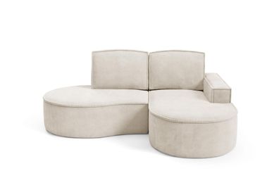 BETTSO FLOW Ecksofa mit abgerundeten Seiten mit Kissen hellbeige Curio Stoff Rechts