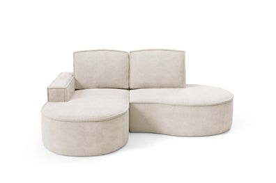 BETTSO FLOW Ecksofa mit abgerundeten Seiten mit Kissen hellbeige in Curio Stoff Links