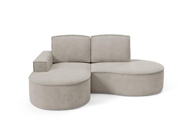 BETTSO FLOW Ecksofa mit abgerundeten Seiten mit Kissen beige in Curio Stoff Links