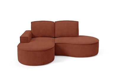 BETTSO FLOW Ecksofa mit abgerundeten Seiten mit Kissen rot in Curio Stoff Links