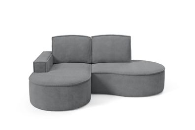 BETTSO FLOW Ecksofa mit abgerundeten Seiten und Kissen in Graphit, Stoff Curio Links