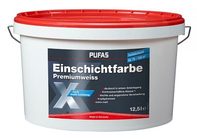 Pufas Einschichtfarbe Premiumweiss 12,5 Liter weiß