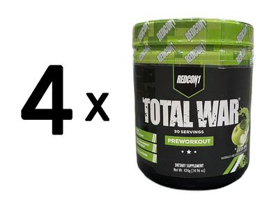 4 x Redcon1 Total War - Preworkout, Green Apple - 424g